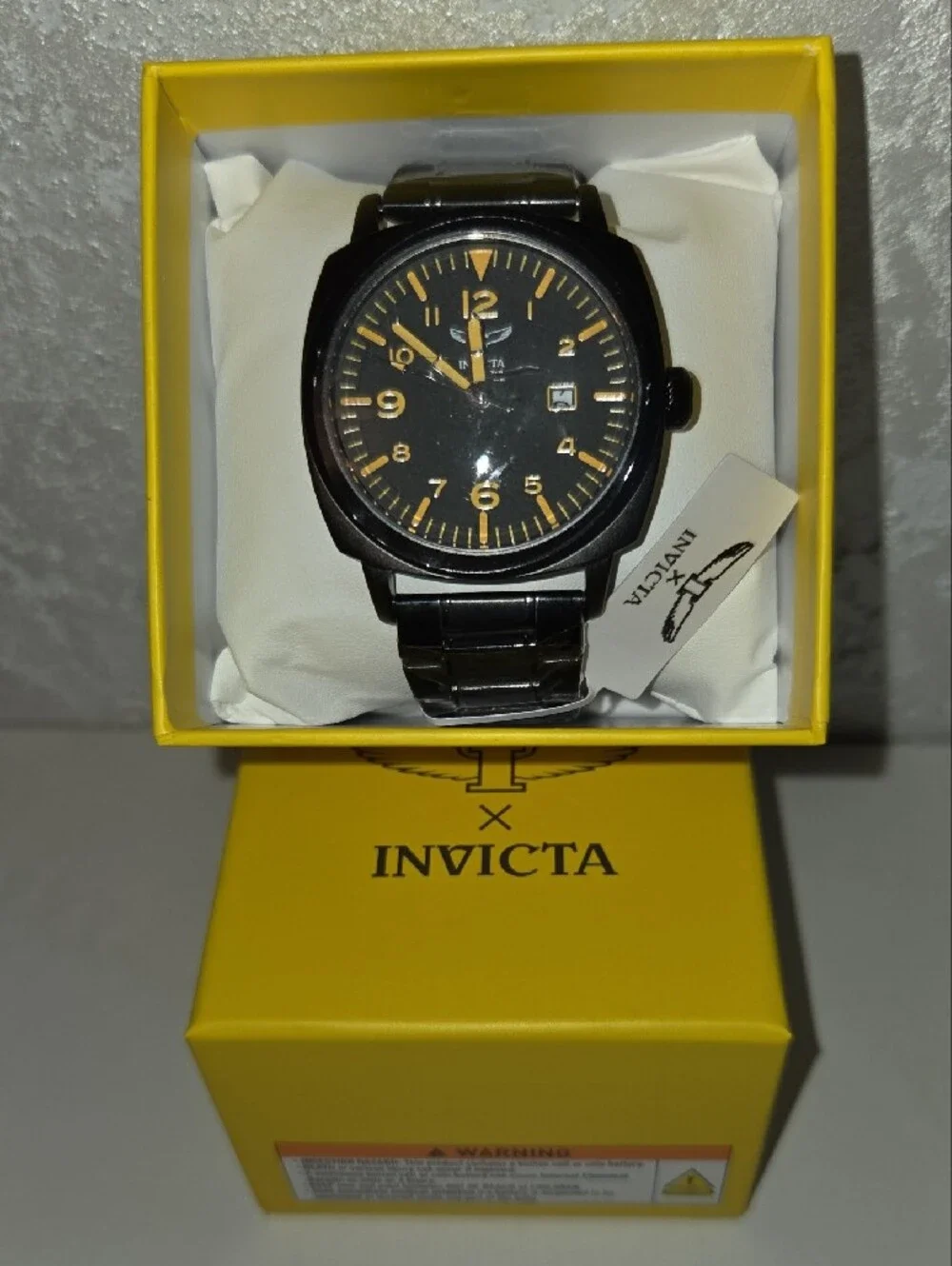 Invicta Black Men’s Stainless Steel Watch with Gold Accents